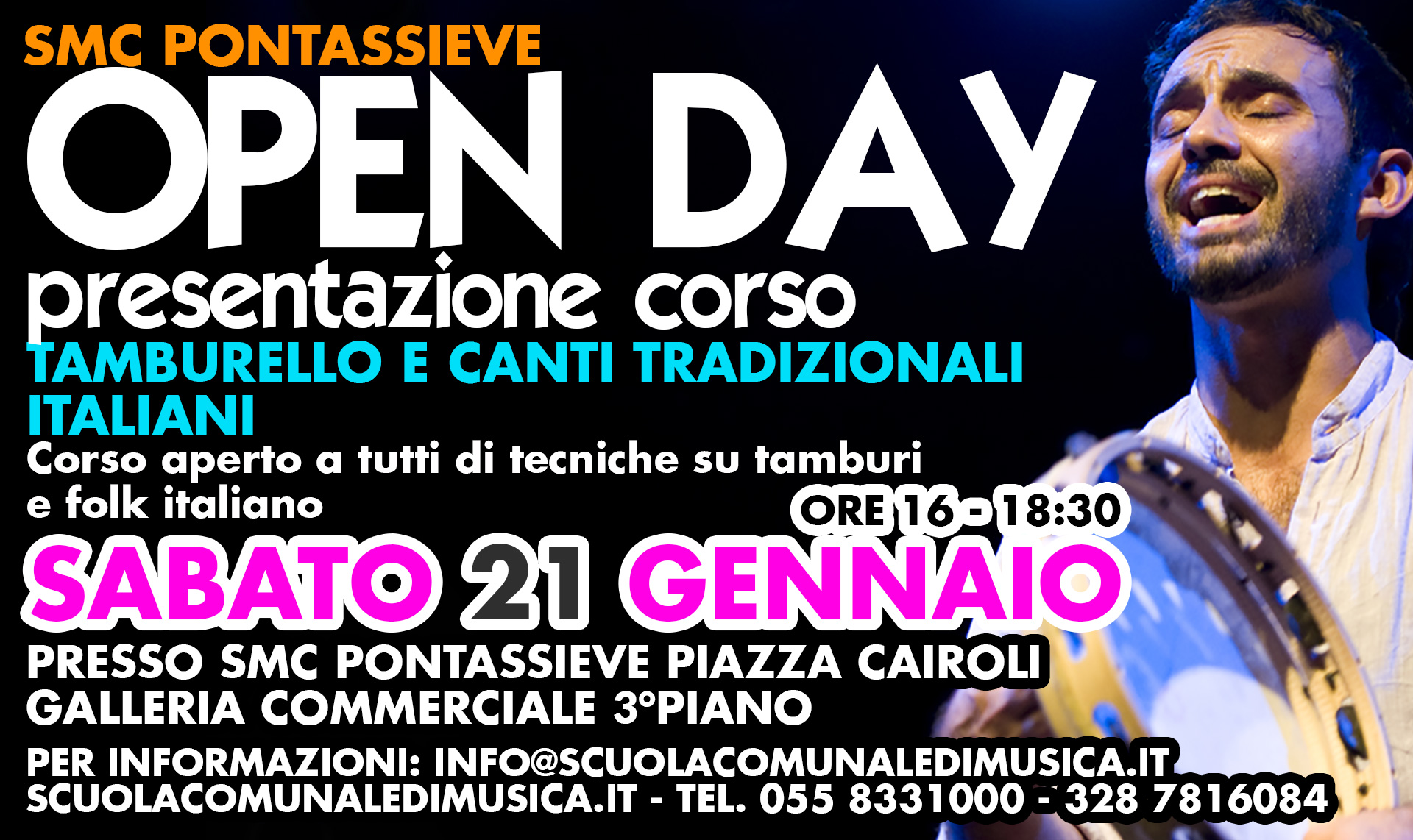 Open Day e presentazione del corso di tamburello e canti tradizionali italiani Sabato 21 Gennaio ore 16:00