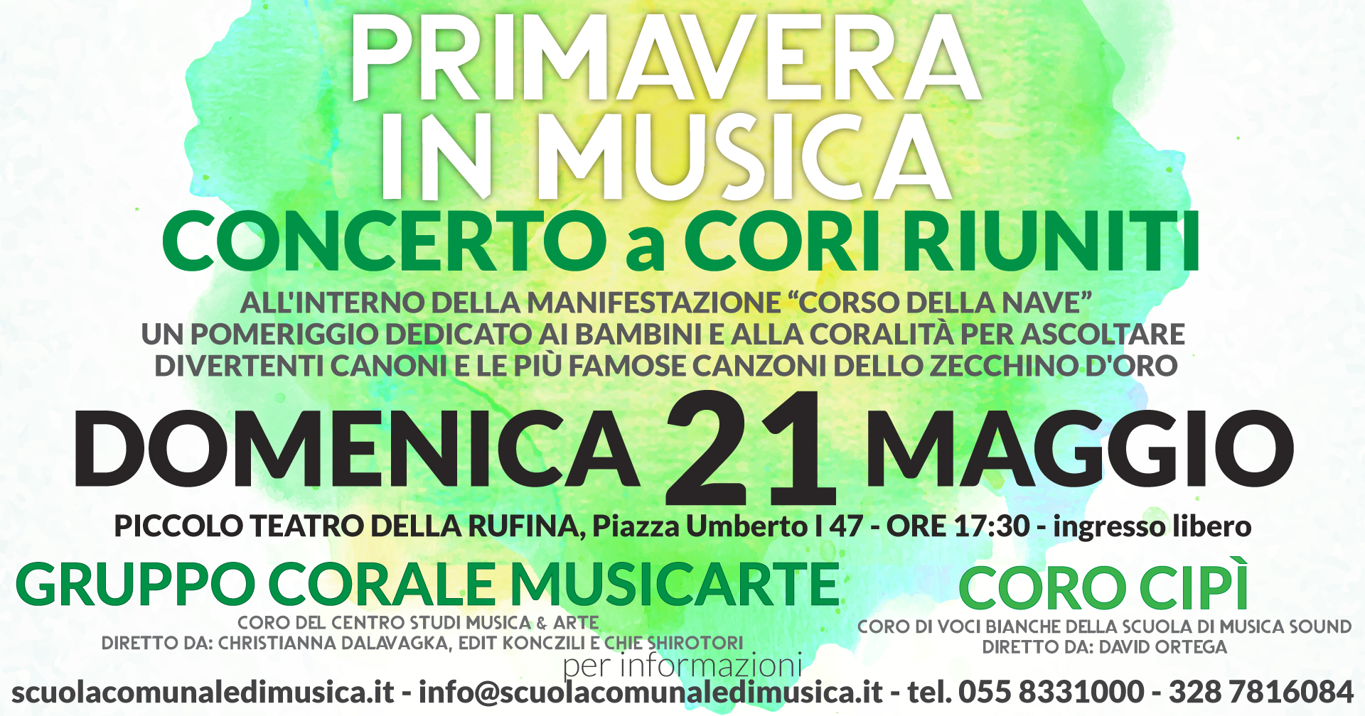 Primavera in musica – Concerto a cori riuniti 21 Maggio ore 17:30 Piccolo teatro della Rufina