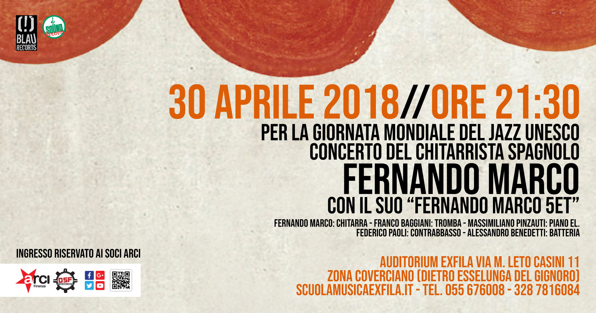 Fernando Marco 5et in concerto Lunedì 30 Aprile 2018 Auditorium ExFila ore 21:30