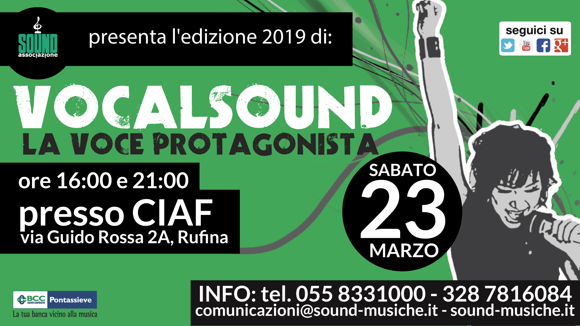 VOCALSOUND La voce protagonista 23 Marzo 2019 ore 16:00 e 21:00 presso CIAF Rufina