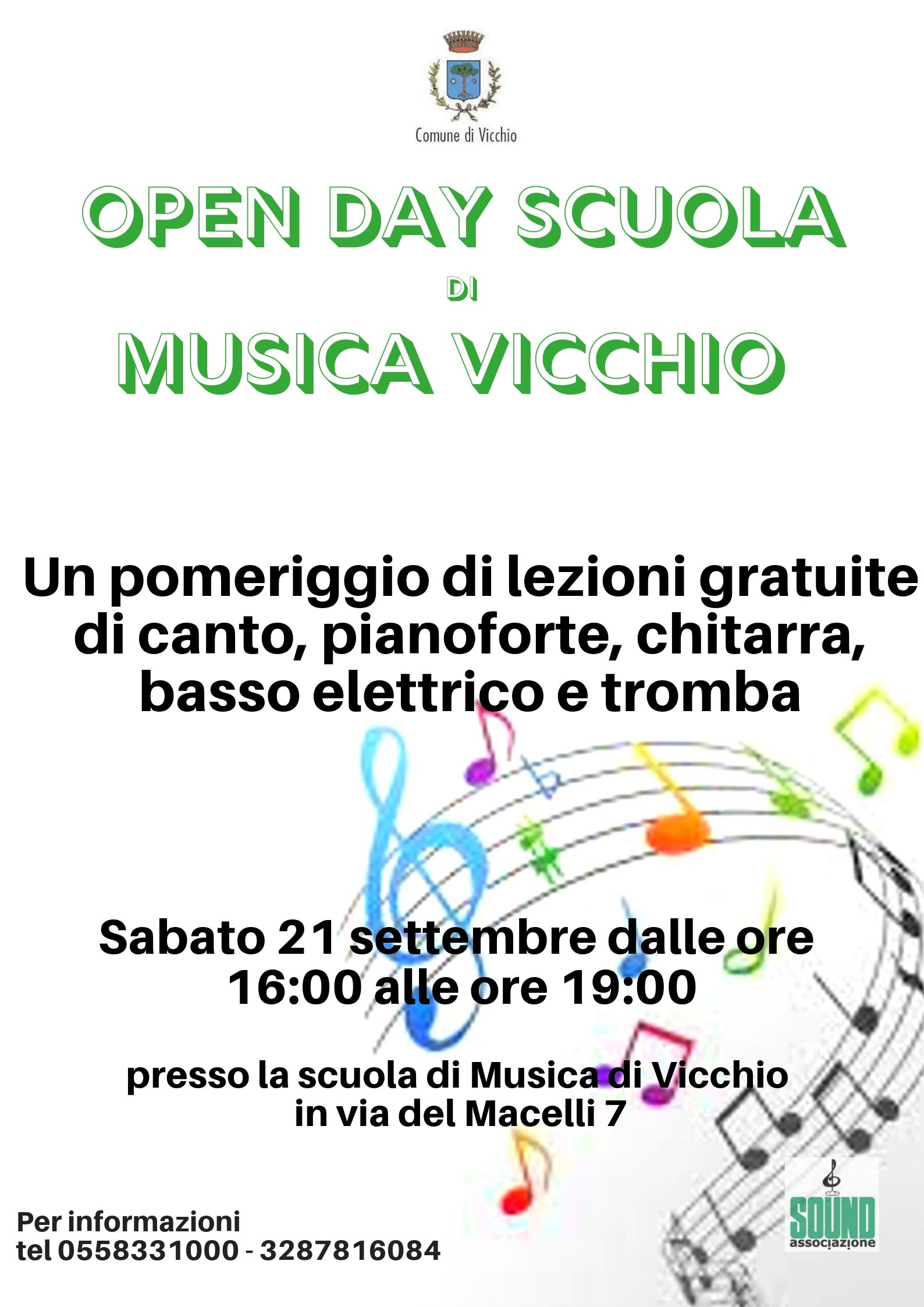 Open Day Scuola di musica Vicchio Sabato 21 Settembre.