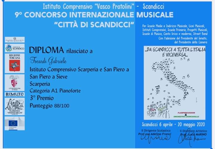 Allievo Sound terzo classificato al concorso musicale "città della musica di Scandicci".
